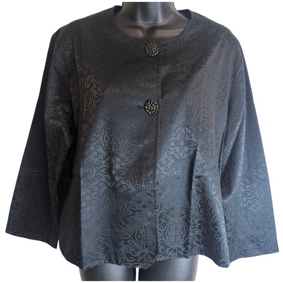 Chico's Jackets & Blazers - Chico’s Allaro 7/8 Sleeve Jacket Womens Size 2 Black Scroll Pattern Button New
